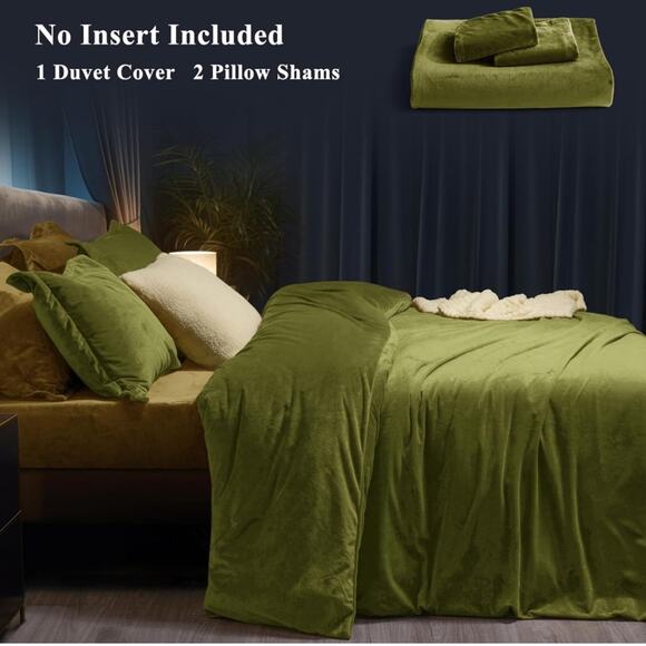 🆕 Olive Green Velvet Luxury Duvet Set Bedding High End Hotel Vibes KING - Picture 4 of 9